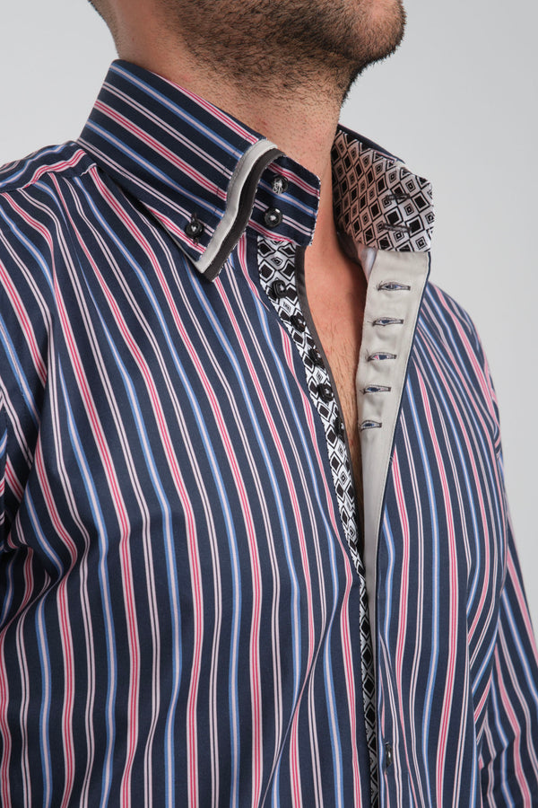 Vesuvio Iconic Poplin Stretch Man Shirt Blue Pink