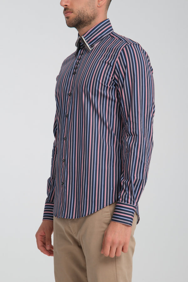 Vesuvio Iconic Poplin Stretch Man Shirt Blue Pink