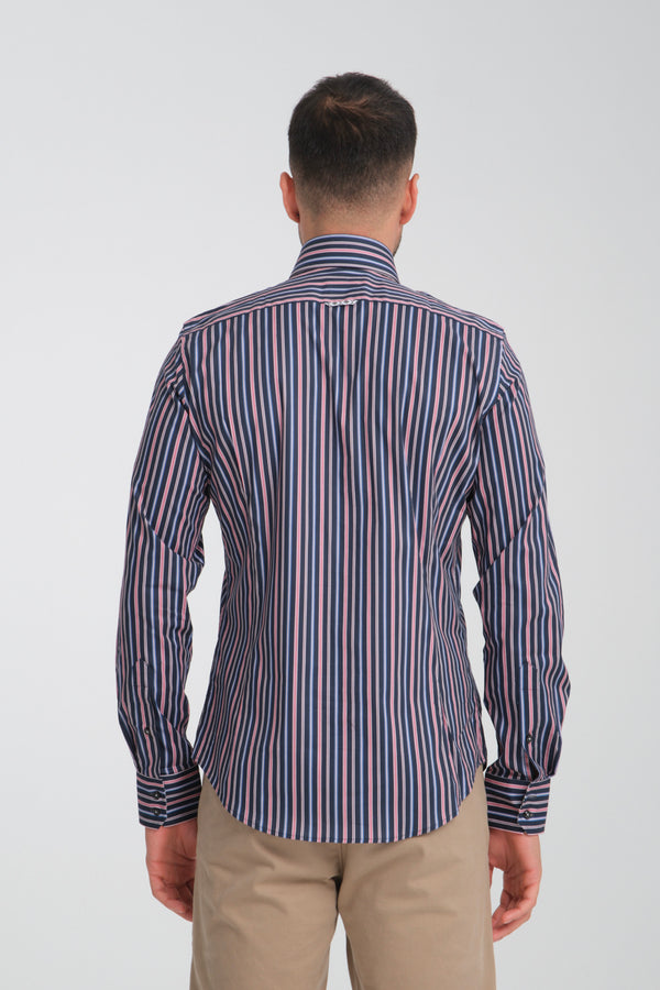 Vesuvio Iconic Poplin Stretch Man Shirt Blue Pink
