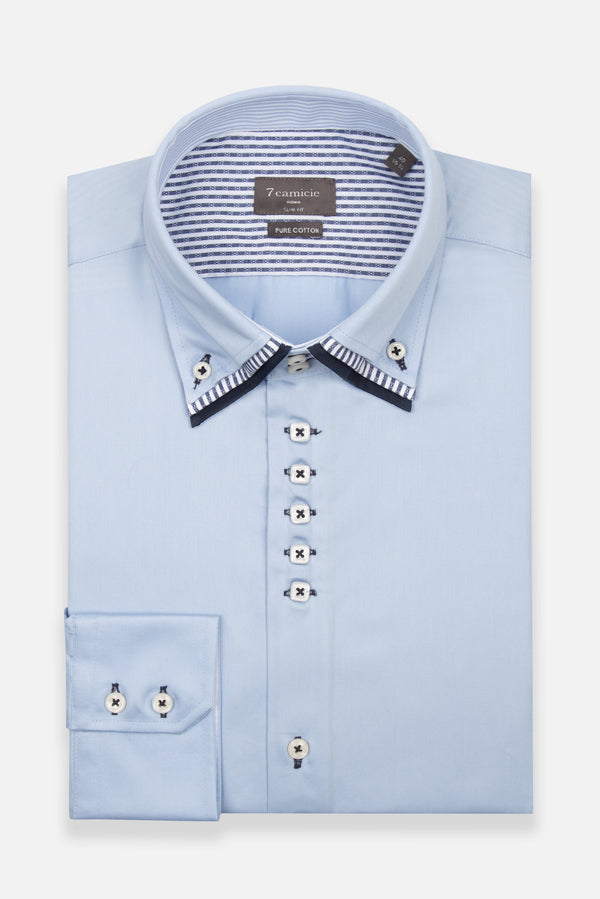 Vesuvio Iconic Herren Hemd Satin Hellblau