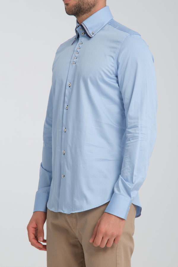 Vesuvio Iconic Herren Hemd Satin Hellblau