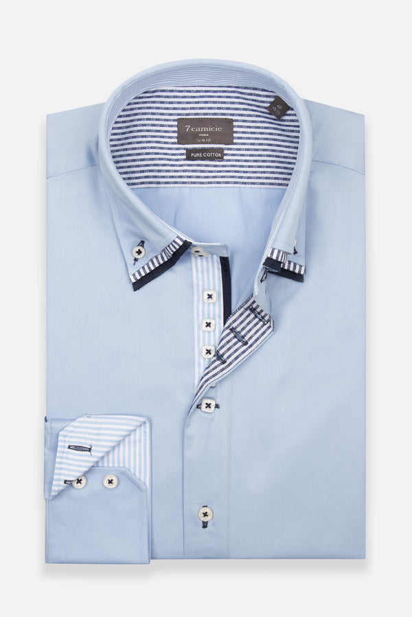 Vesuvio Iconic Herren Hemd Satin Hellblau