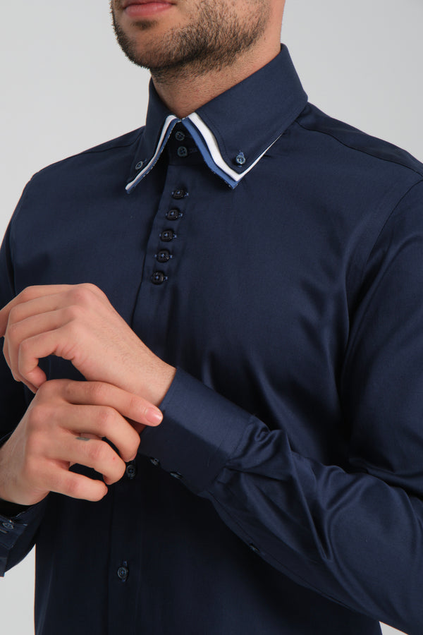 Vesuvio Iconic Satin Man Shirt Blue