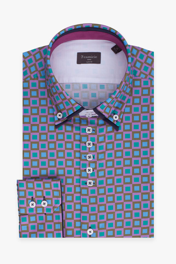 Camicia Uomo Marco Polo Iconic Popelin Viola Verde