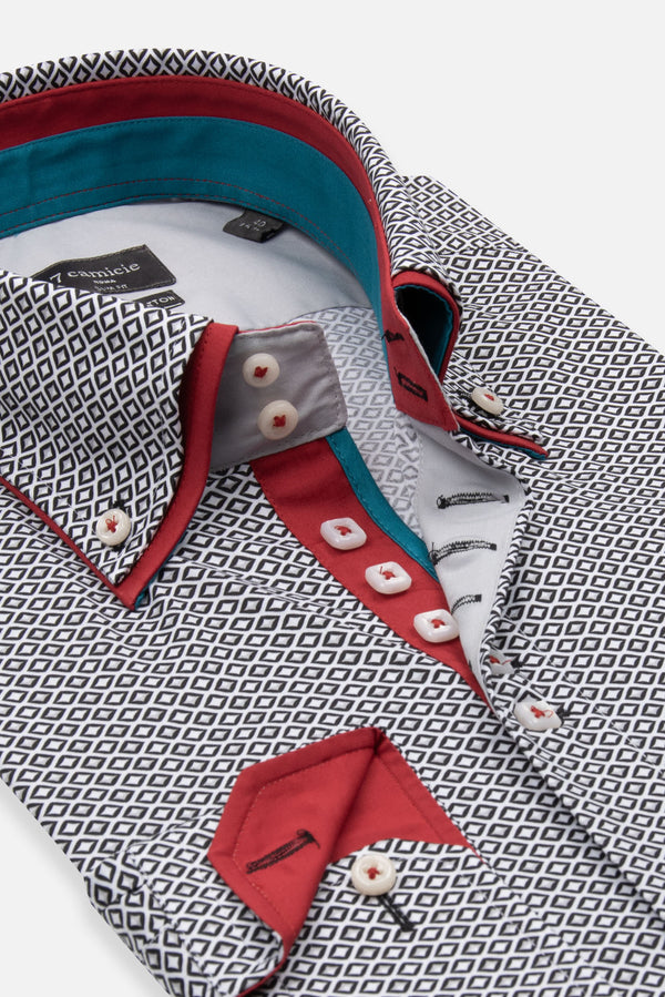 Camisa Hombre Marco Polo Iconic Popelin Stretch Blanco Negro