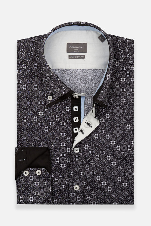 Marco Polo Iconic Herren Hemd Poplin Stretch Schwarz Weiss