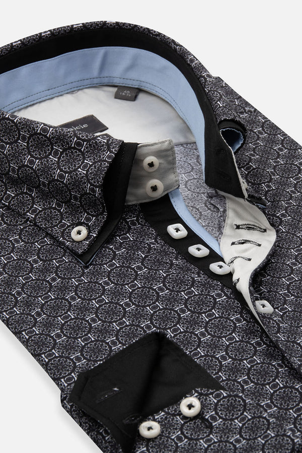 Marco Polo Iconic Herren Hemd Poplin Stretch Schwarz Weiss
