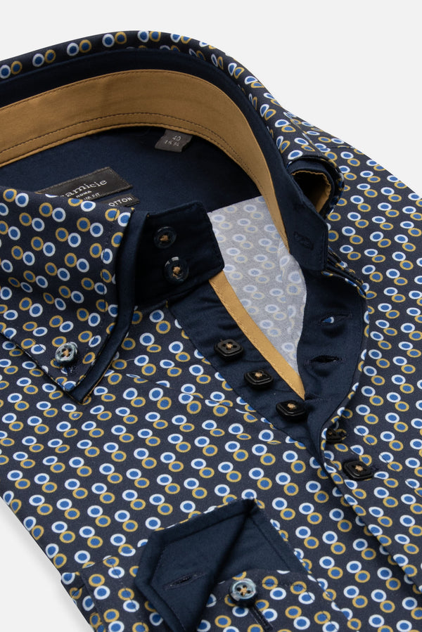 Chemise Homme Marco Polo Iconic Popelin Stretch Bleu Jaune