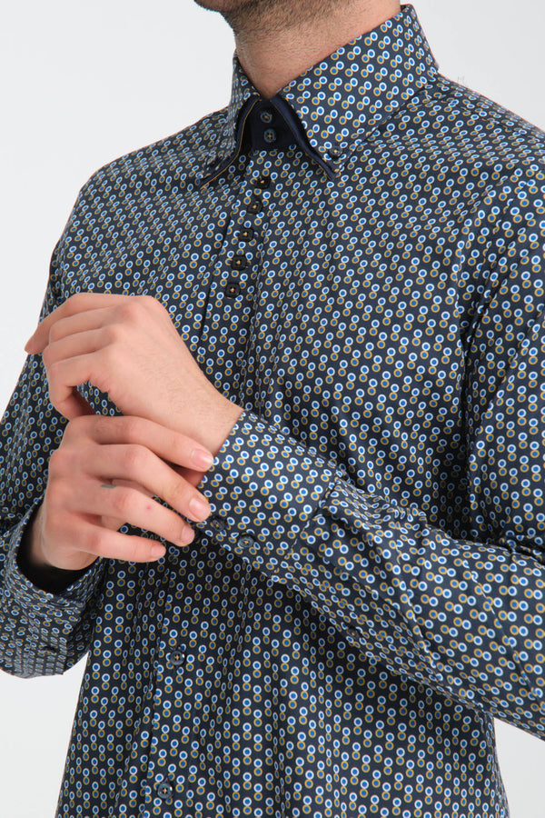 Chemise Homme Marco Polo Iconic Popelin Stretch Bleu Jaune