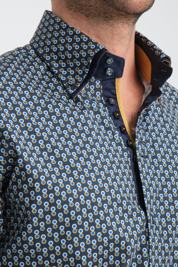 Chemise Homme Marco Polo Iconic Popelin Stretch Bleu Jaune