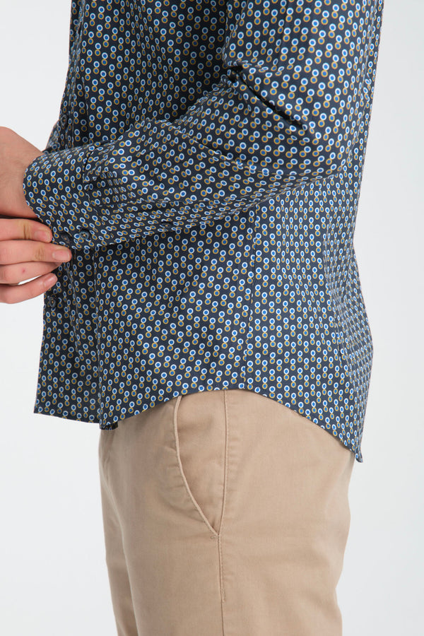 Chemise Homme Marco Polo Iconic Popelin Stretch Bleu Jaune