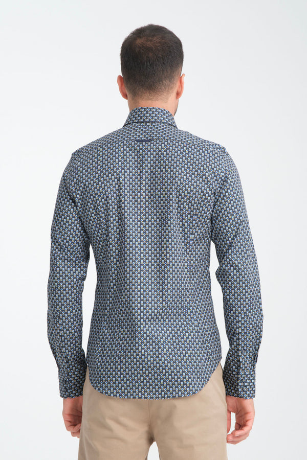 Chemise Homme Marco Polo Iconic Popelin Stretch Bleu Jaune