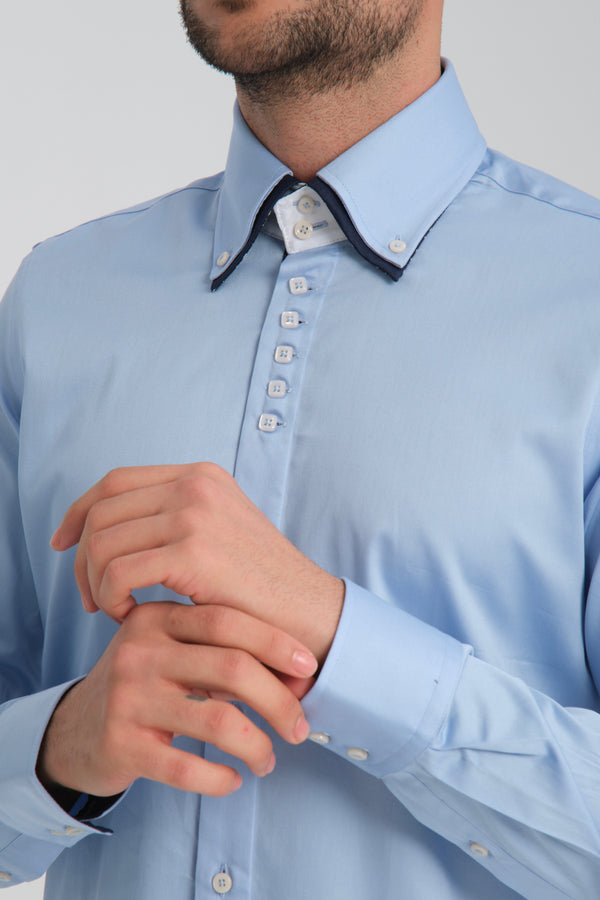 Marco Polo Iconic Satin Man Shirt Light Blue