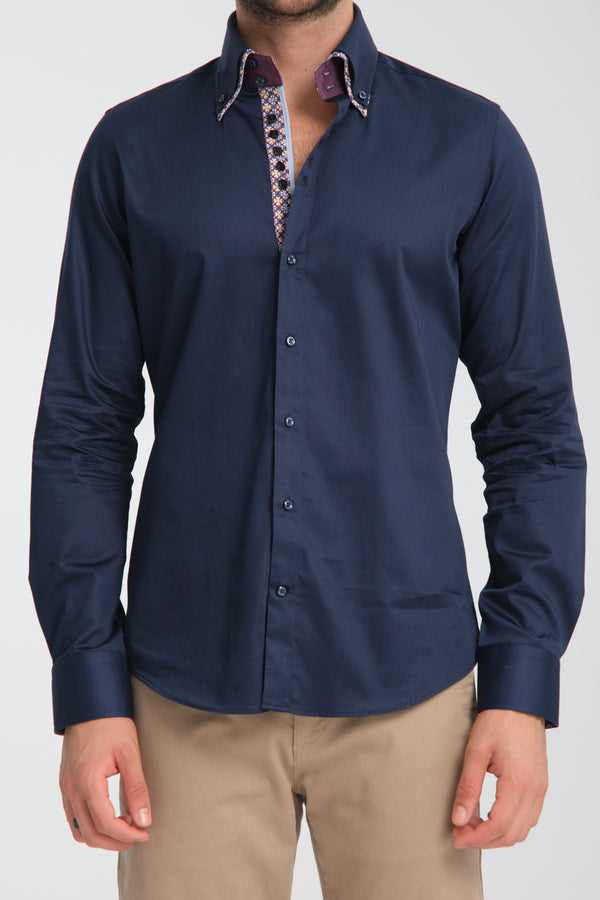 Camisa Hombre Marco Polo Iconic Satin Azul