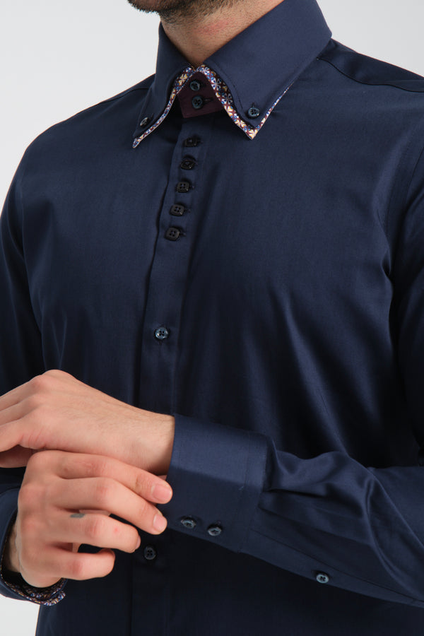 Camisa Hombre Marco Polo Iconic Satin Azul
