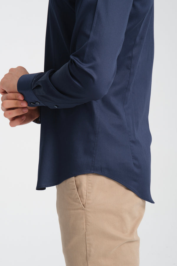 Camisa Hombre Marco Polo Iconic Satin Azul