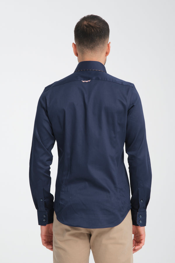 Camisa Hombre Marco Polo Iconic Satin Azul