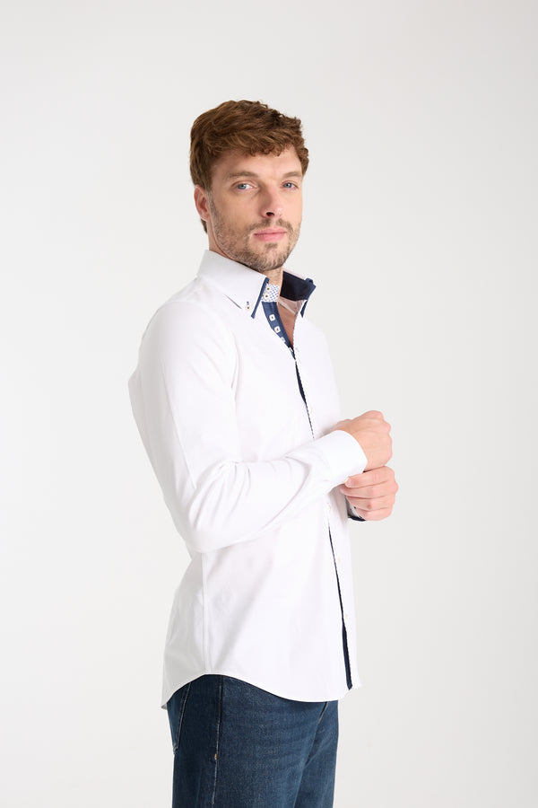 Camisa Hombre Marco Polo Iconic Jacquard Blanco Blanco