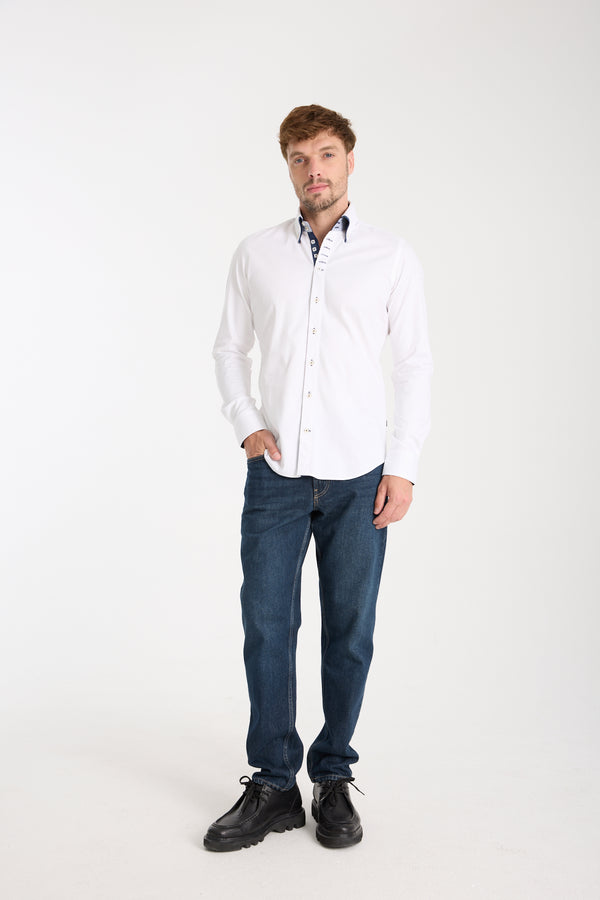Camisa Hombre Marco Polo Iconic Jacquard Blanco Blanco
