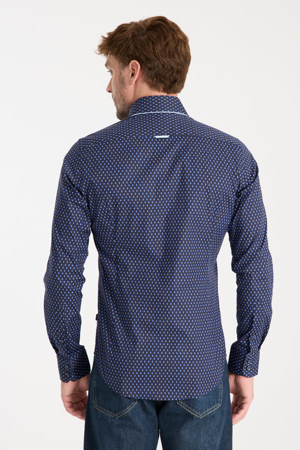 Marco Polo Iconic Poplin Stretch Man Shirt Blue Light Blue