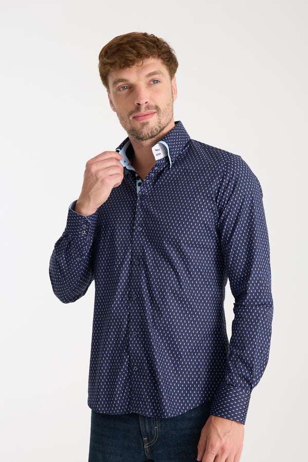 Marco Polo Iconic Poplin Stretch Man Shirt Blue Light Blue