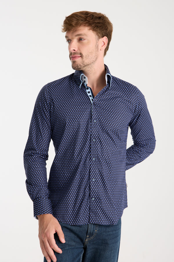 Marco Polo Iconic Poplin Stretch Man Shirt Blue Light Blue
