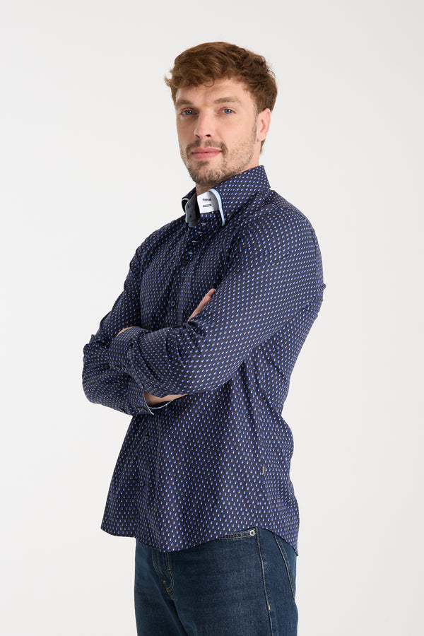 Marco Polo Iconic Poplin Stretch Man Shirt Blue Light Blue