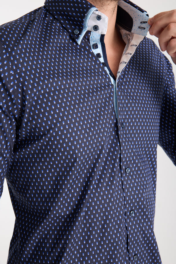 Marco Polo Iconic Poplin Stretch Man Shirt Blue Light Blue