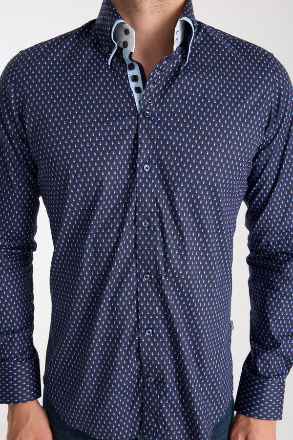 Marco Polo Iconic Poplin Stretch Man Shirt Blue Light Blue