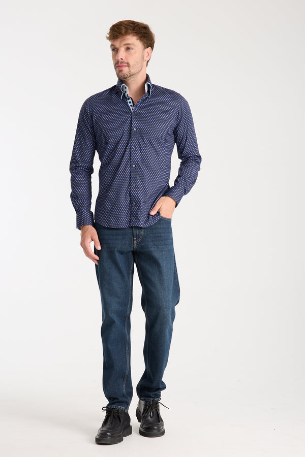 Marco Polo Iconic Poplin Stretch Man Shirt Blue Light Blue