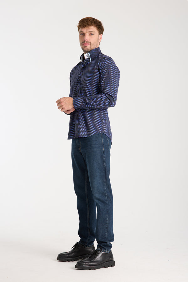 Marco Polo Iconic Poplin Stretch Man Shirt Blue Light Blue