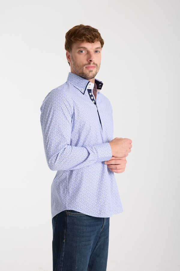 Marco Polo Iconic Poplin Stretch Man Shirt White Light Blue