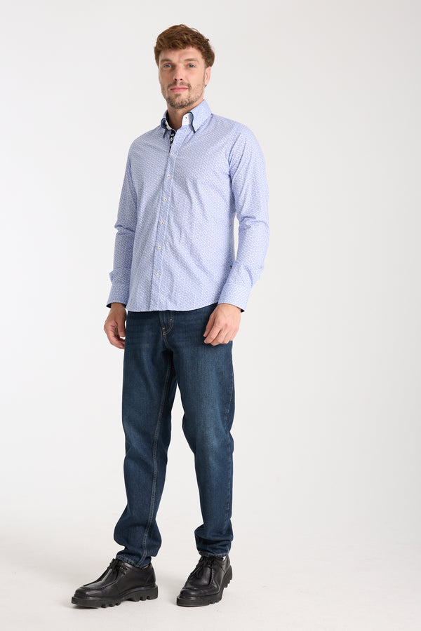 Marco Polo Iconic Poplin Stretch Man Shirt White Light Blue