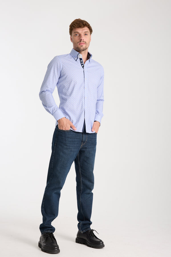 Marco Polo Iconic Poplin Stretch Man Shirt White Light Blue