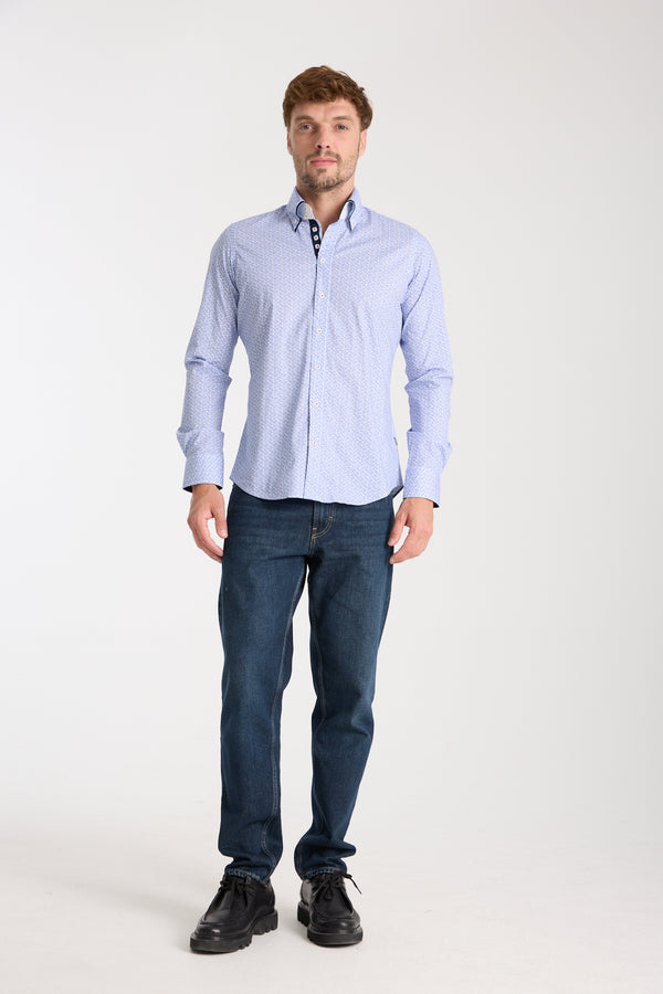 Marco Polo Iconic Poplin Stretch Man Shirt White Light Blue