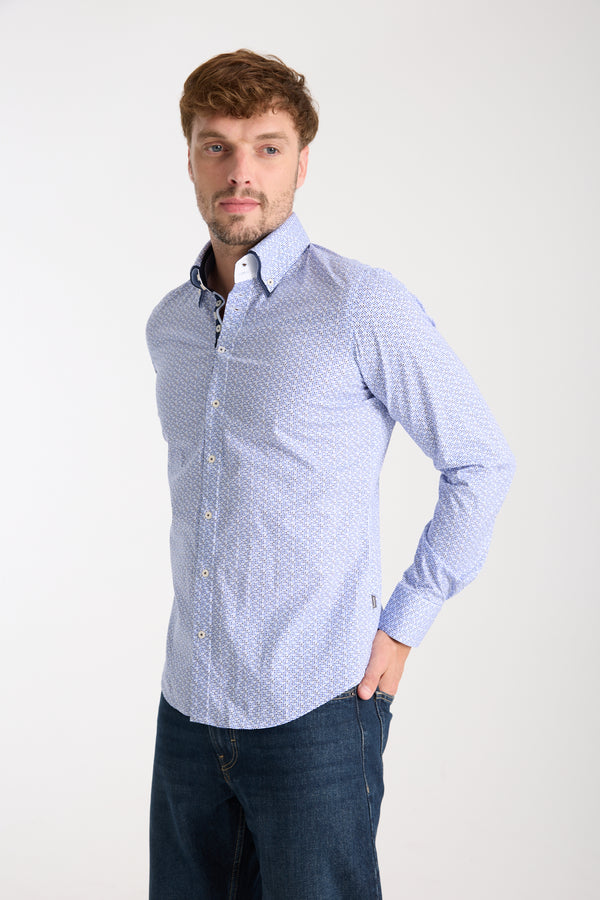 Marco Polo Iconic Poplin Stretch Man Shirt White Light Blue