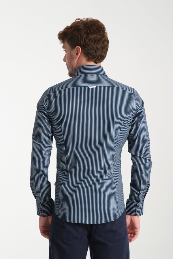 Chemise Homme Marco Polo Iconic Popelin Stretch Bleu Blanc