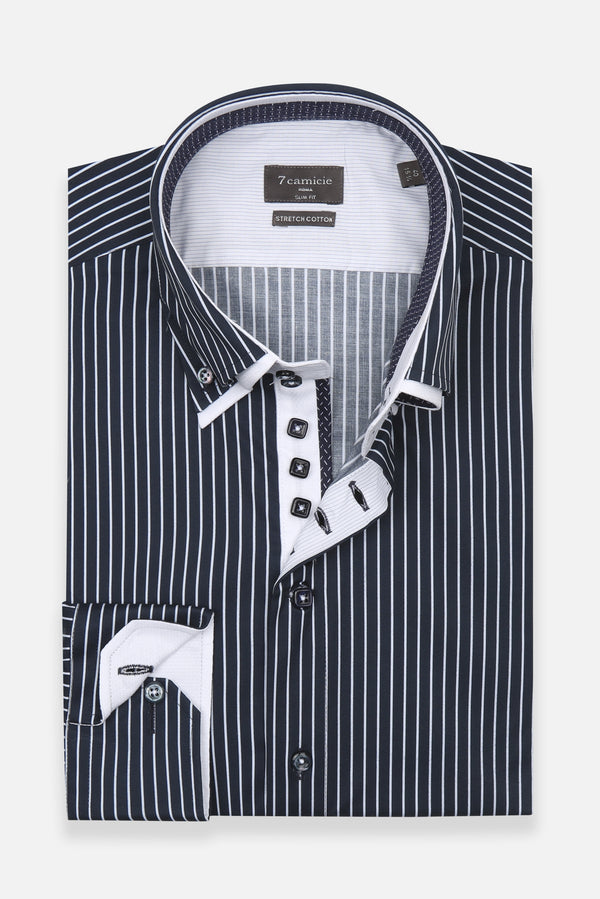 Chemise Homme Marco Polo Iconic Popelin Stretch Bleu Blanc