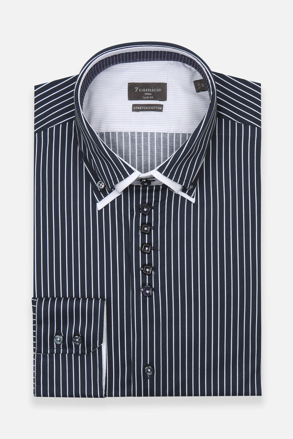 Chemise Homme Marco Polo Iconic Popelin Stretch Bleu Blanc