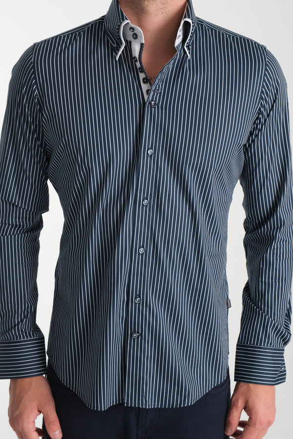 Chemise Homme Marco Polo Iconic Popelin Stretch Bleu Blanc