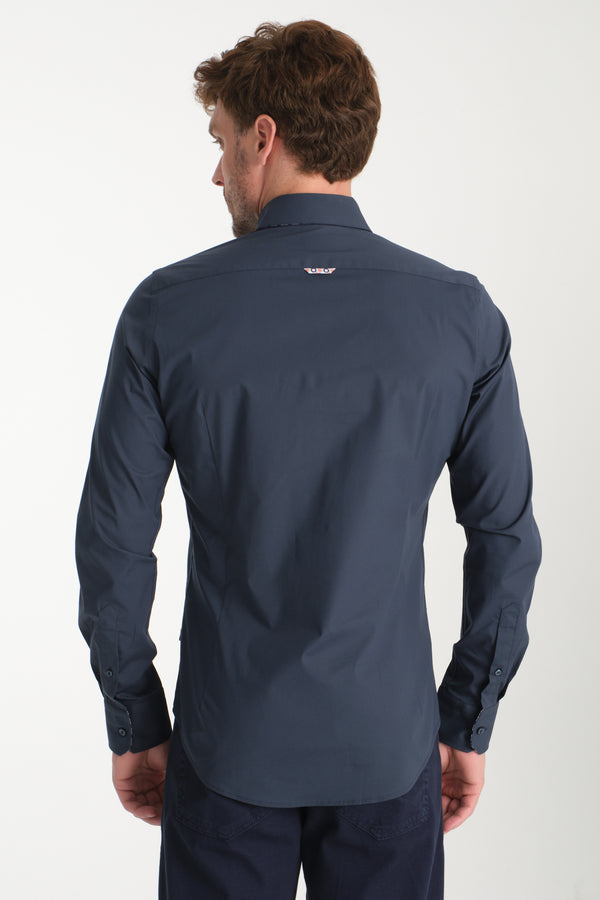 Chemise Homme Sport Popelin Stretch Bleu