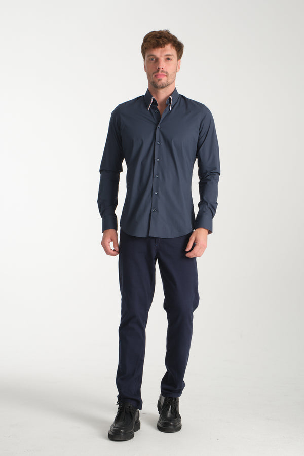Chemise Homme Sport Popelin Stretch Bleu