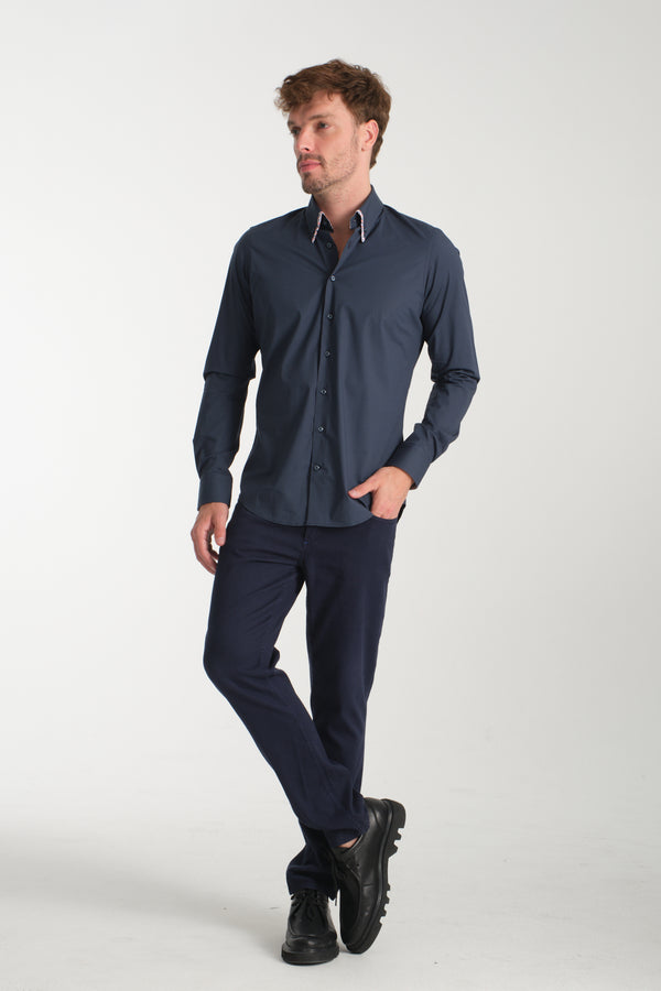 Chemise Homme Sport Popelin Stretch Bleu
