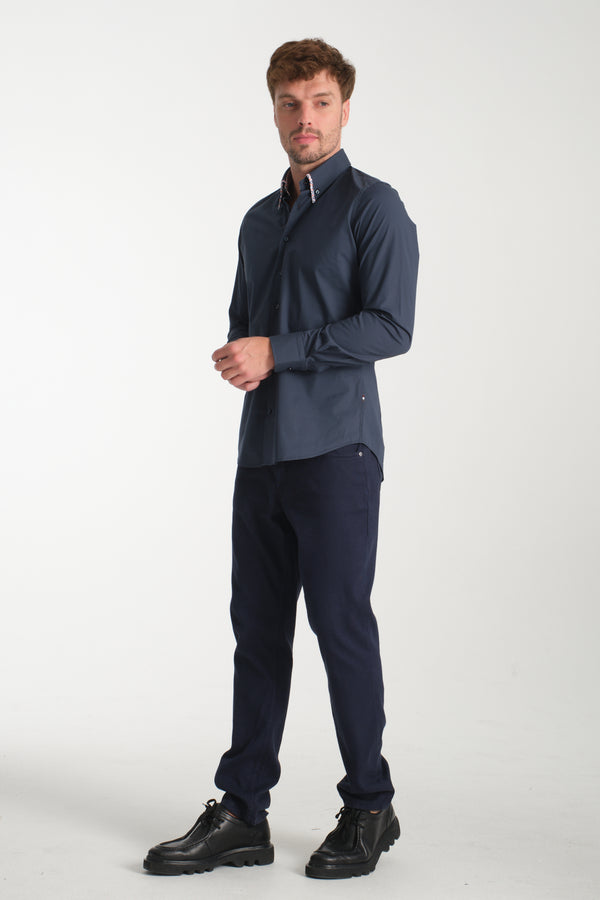 Chemise Homme Sport Popelin Stretch Bleu