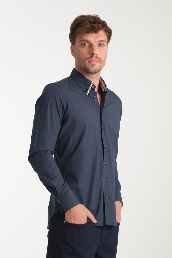 Chemise Homme Sport Popelin Stretch Bleu