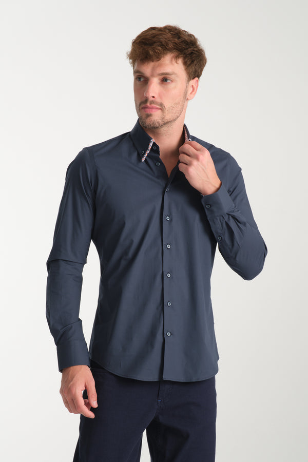 Chemise Homme Sport Popelin Stretch Bleu