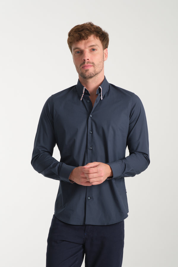 Chemise Homme Sport Popelin Stretch Bleu