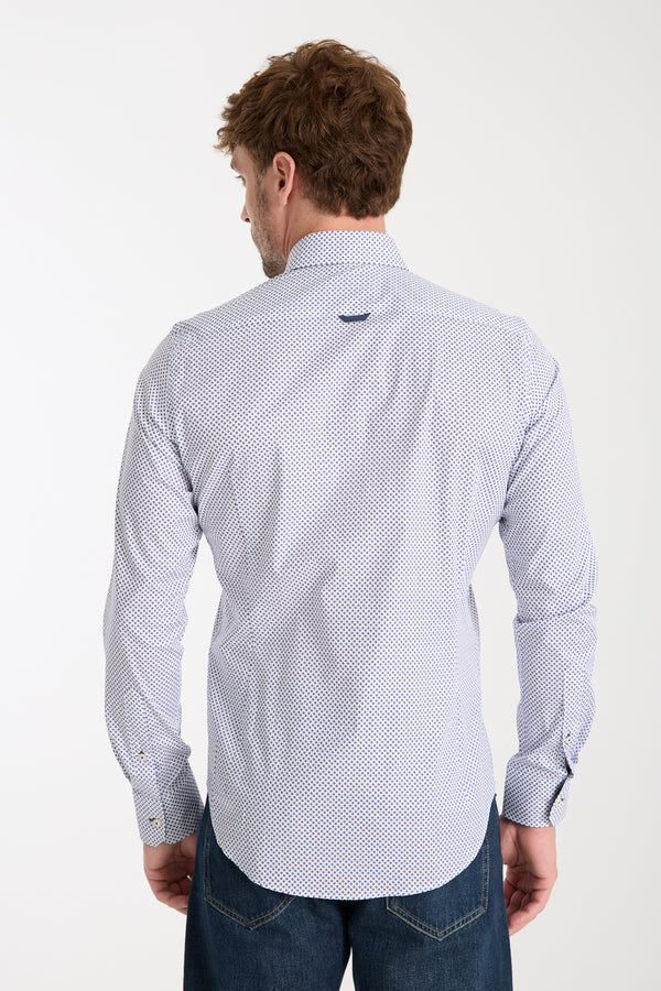 Chemise Homme Sport Popelin Stretch Blanc Bleu