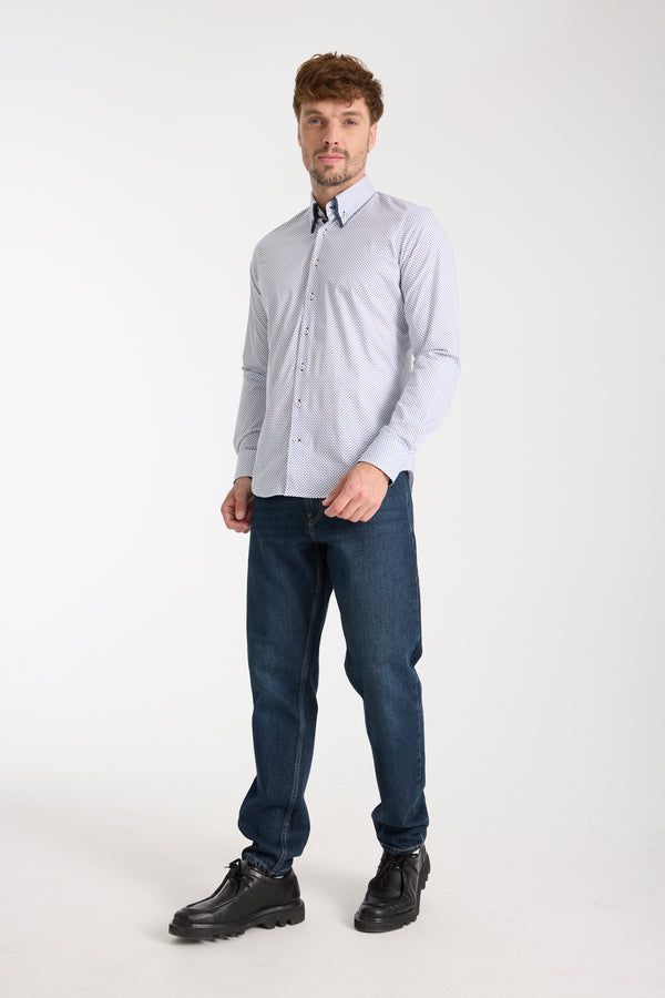 Chemise Homme Sport Popelin Stretch Blanc Bleu