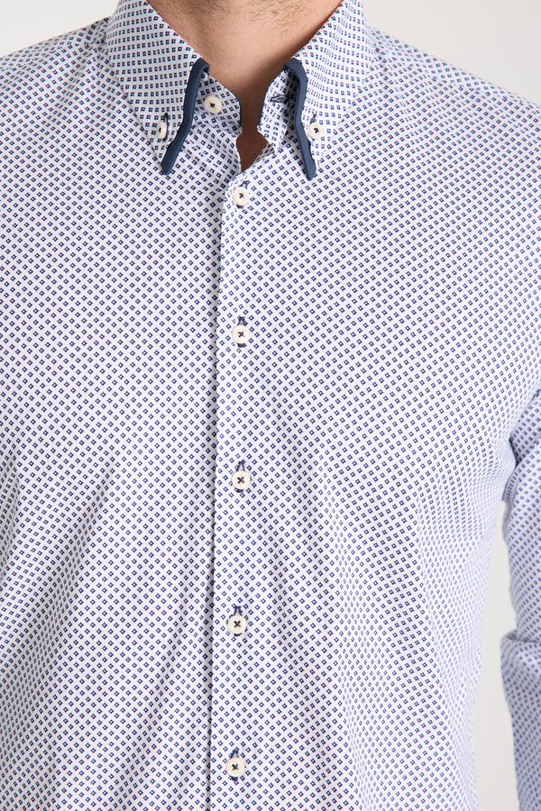 Chemise Homme Sport Popelin Stretch Blanc Bleu
